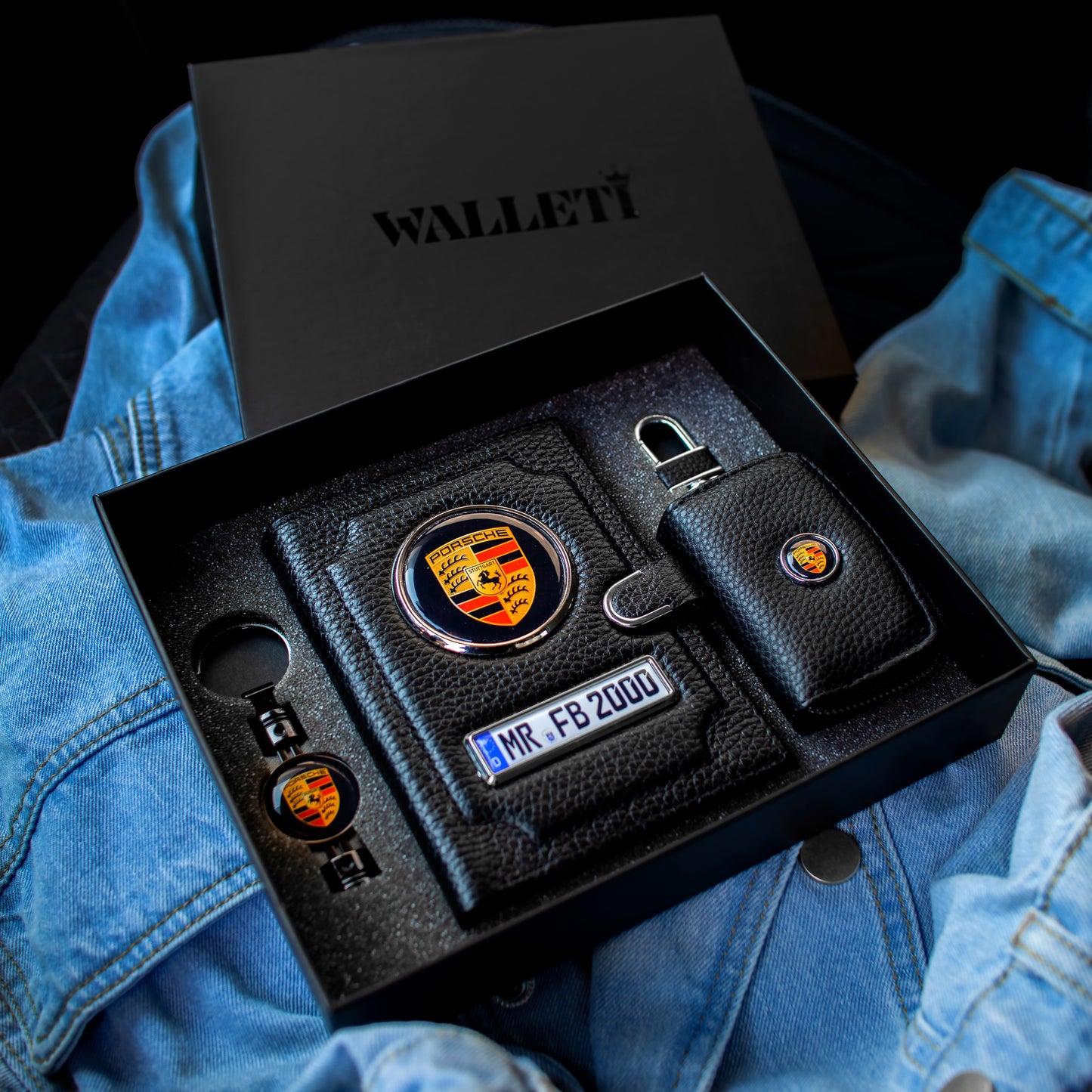 Set: Portofel + breloc+ husă chei+cutie